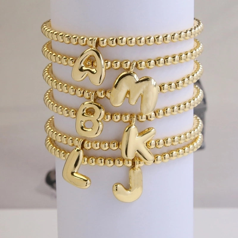 Hot Sale 18K Brass Glossy 26 English Letters Copper Bead Filament Adjustable Fashion Bracelet