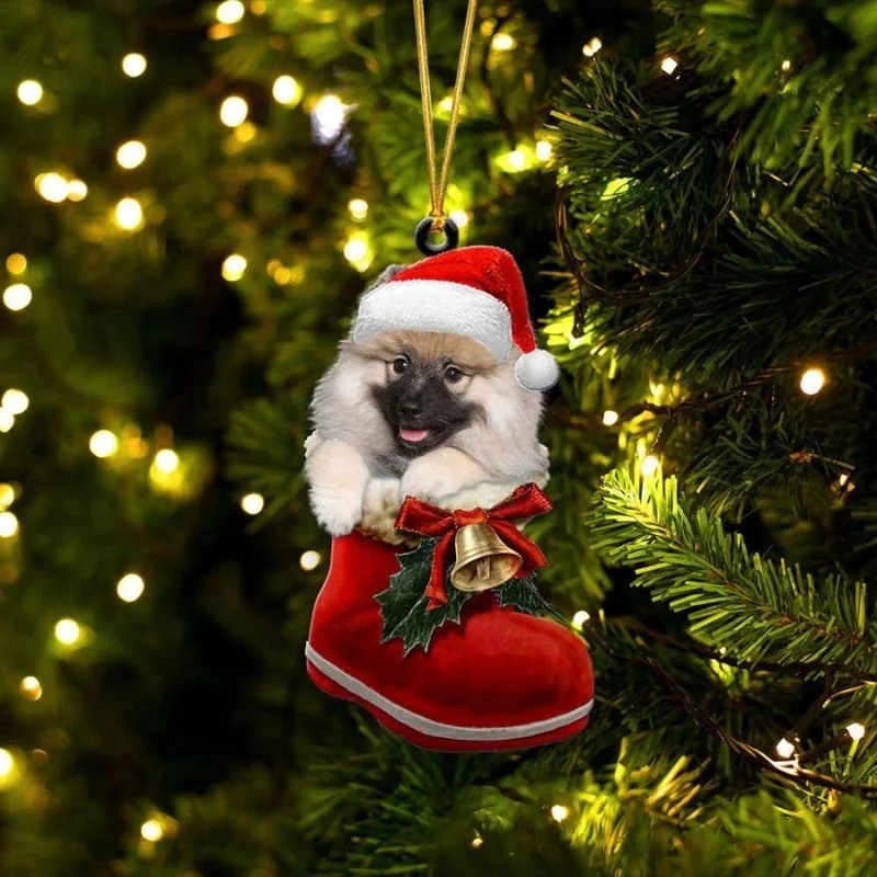 VigorDaily Keeshound In Santa Boot Christmas Hanging Ornament SB108