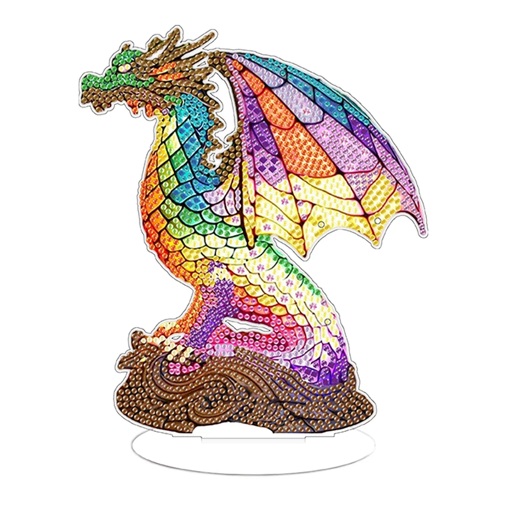 DIY Dragon Acrylic Single-Sided Diamond Painting Desktop Decoration with Light for Office Desktop Decor
