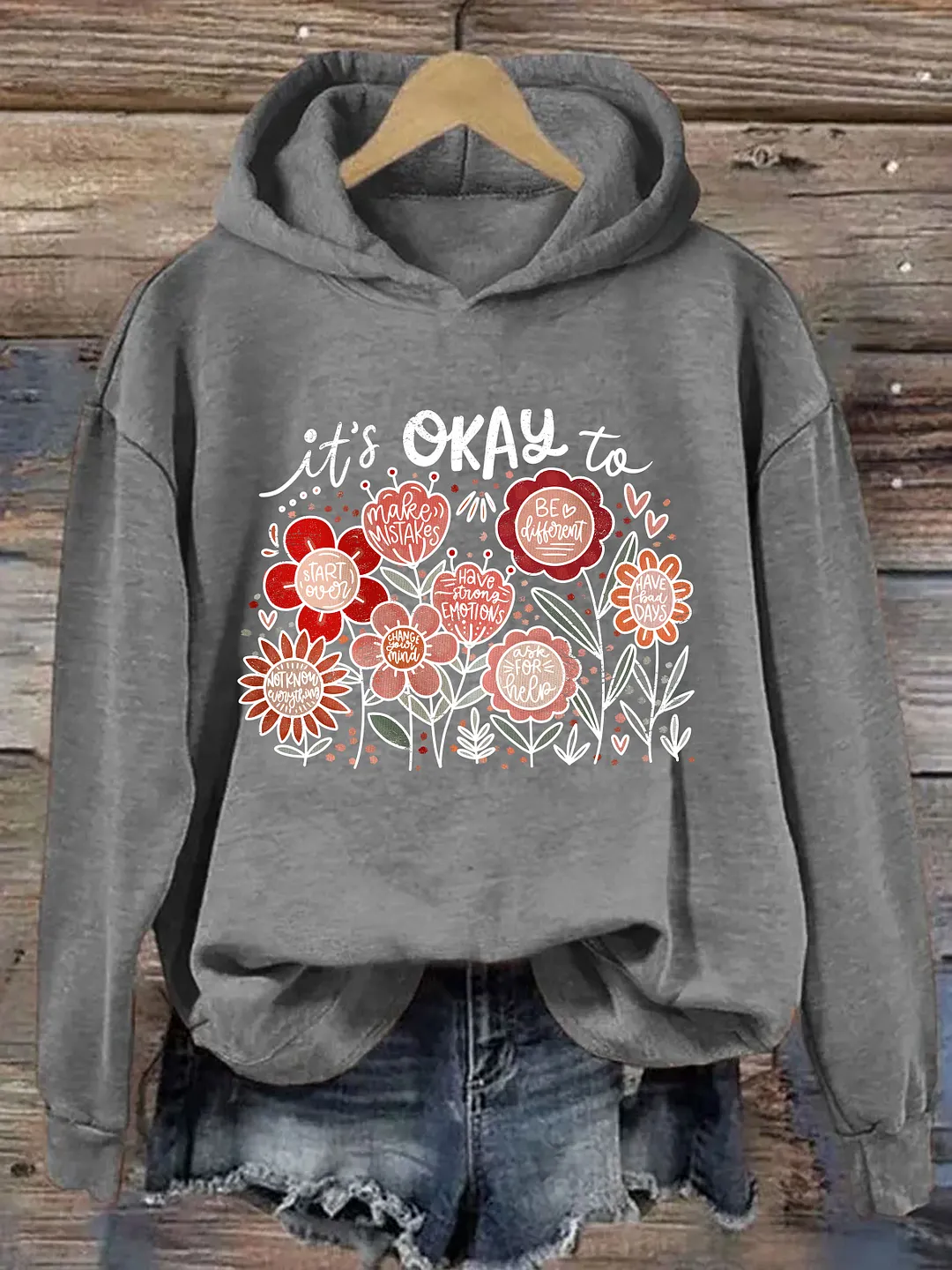 It's Okay To Boho Floral Hoodie