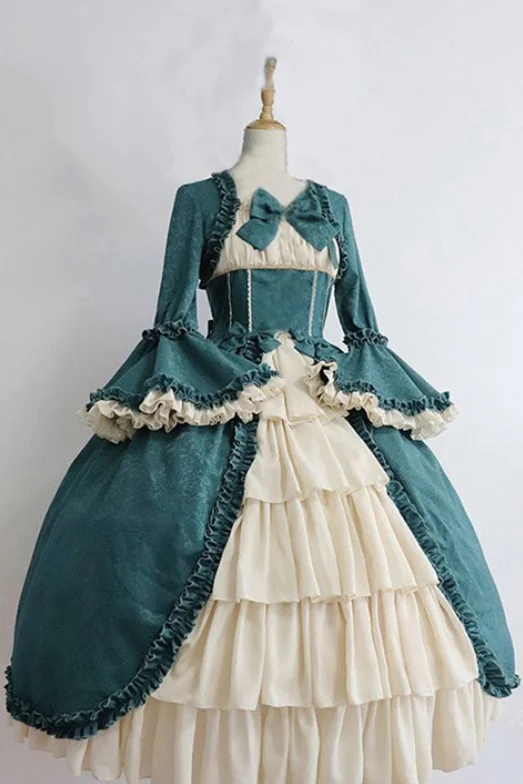 Uveng Uveng Retro Gothic Court Dress Side Collar Waist Thin Spliced Bow Design Ladies Dress Dress