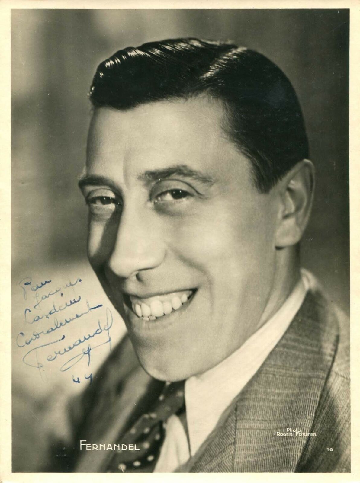 ACTOR Fernandel autograph, signed vintage Photo Poster painting