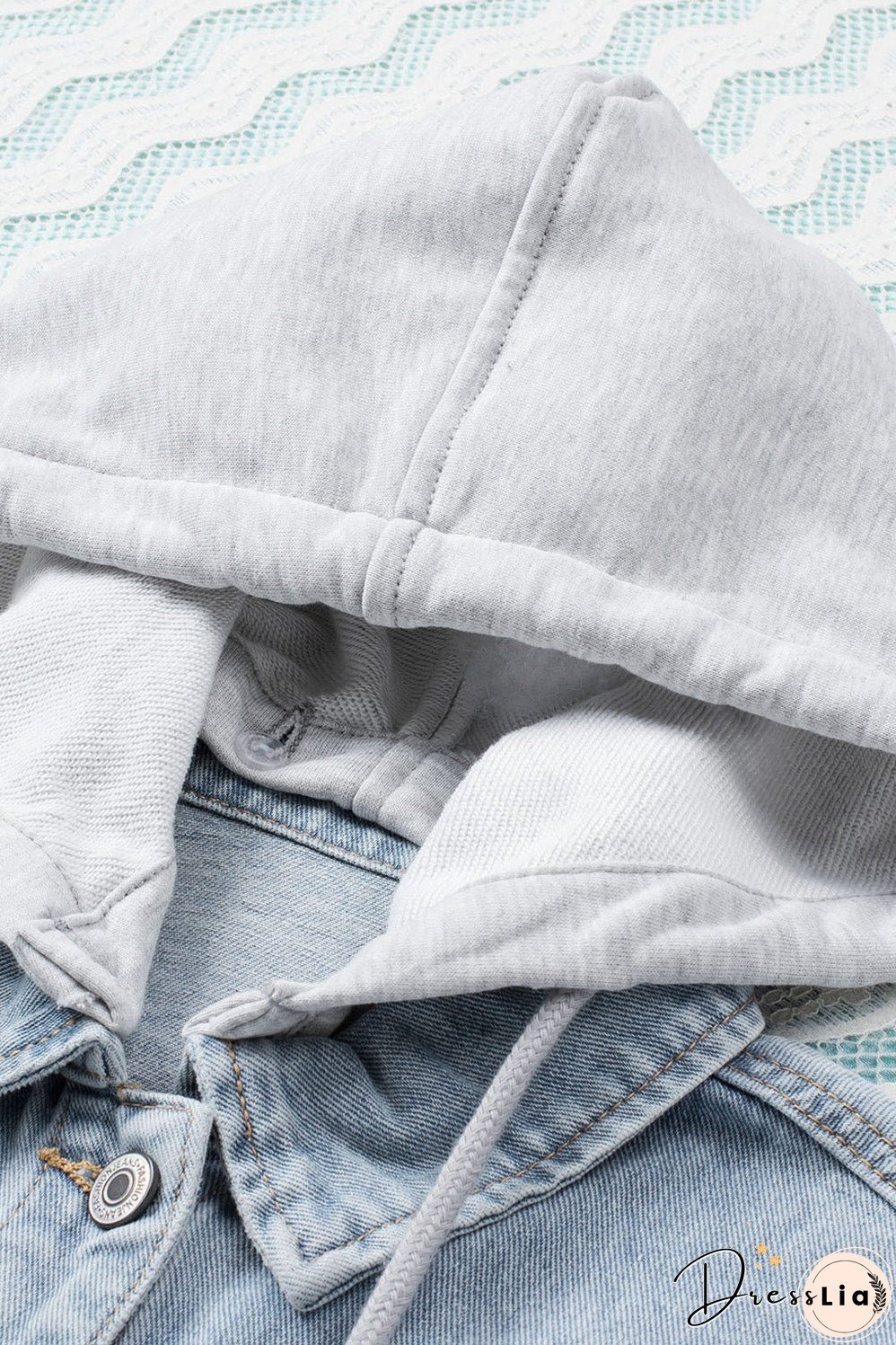 Button Closure Ripped Hooded Denim Jacket