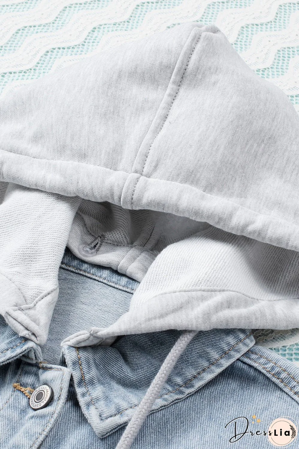 Button Closure Ripped Hooded Denim Jacket