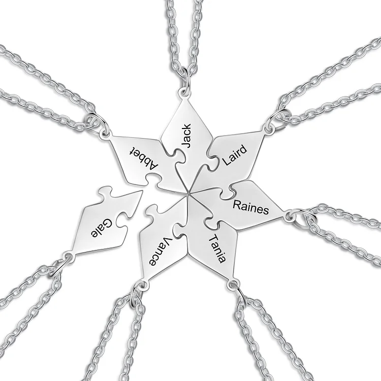 Personalized Puzzle Friendship Necklace Engraved Names Star Necklace 7 Pcs