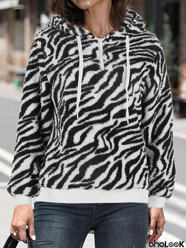 Printed Drawstring Long Sleeve Hoodie