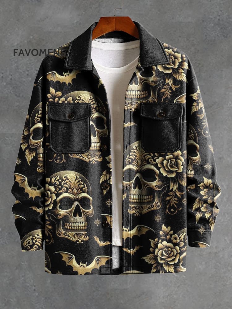 Retro Ornate Metal Skull Decorative Pattern Casual Jacket Multicolor / S