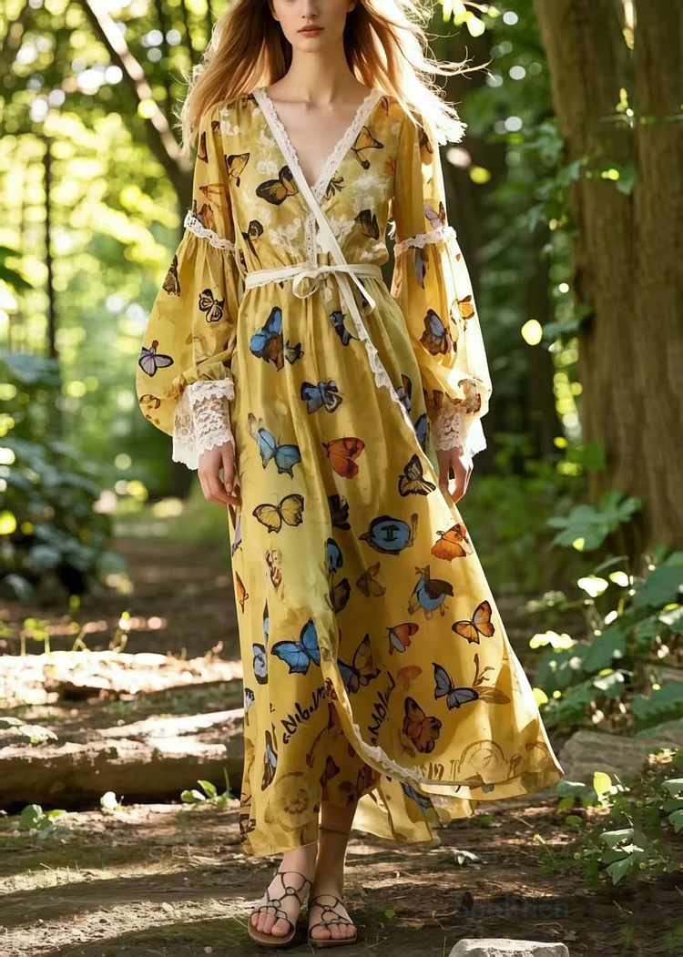 Beautiful Multicolour Butterfly Chiffon Vacation Dresses Spring