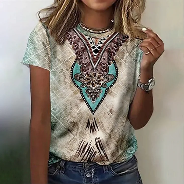 Vintage Western Tribal Printed Casual T-Shirt