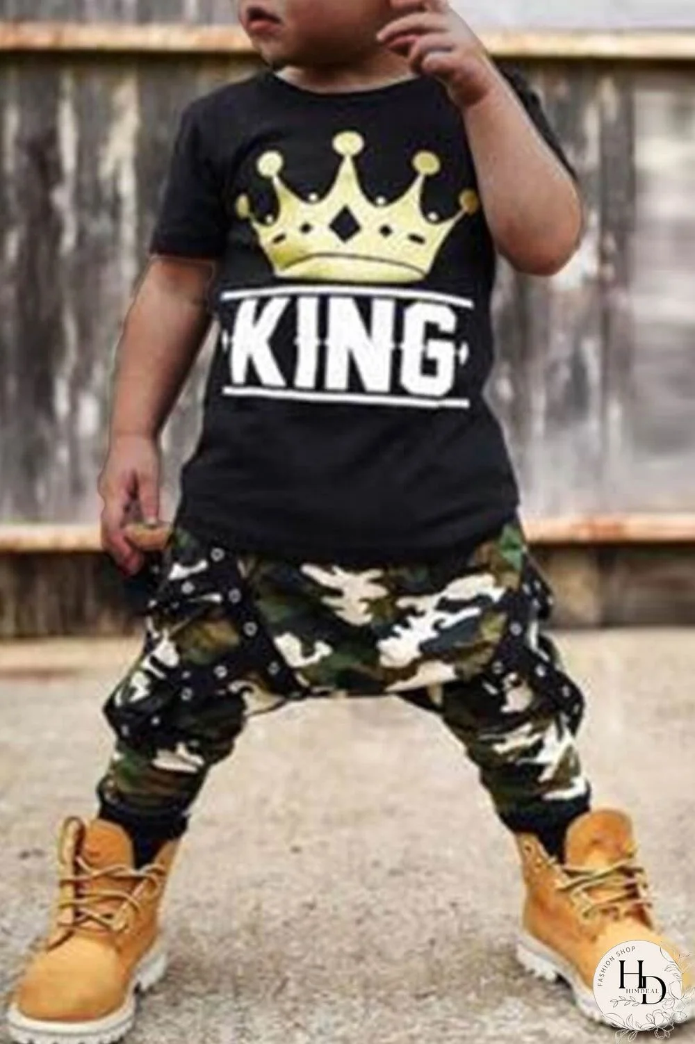 Black Fashion Casual Short Sleeve O Neck Print Black Boy Two-piece Pants Set