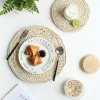 Rattan Placemats Straw Cup Coasters Dining Table Mat Heat Insulation Pot Holder Wicker Drink Coaster Kitchen Accessories