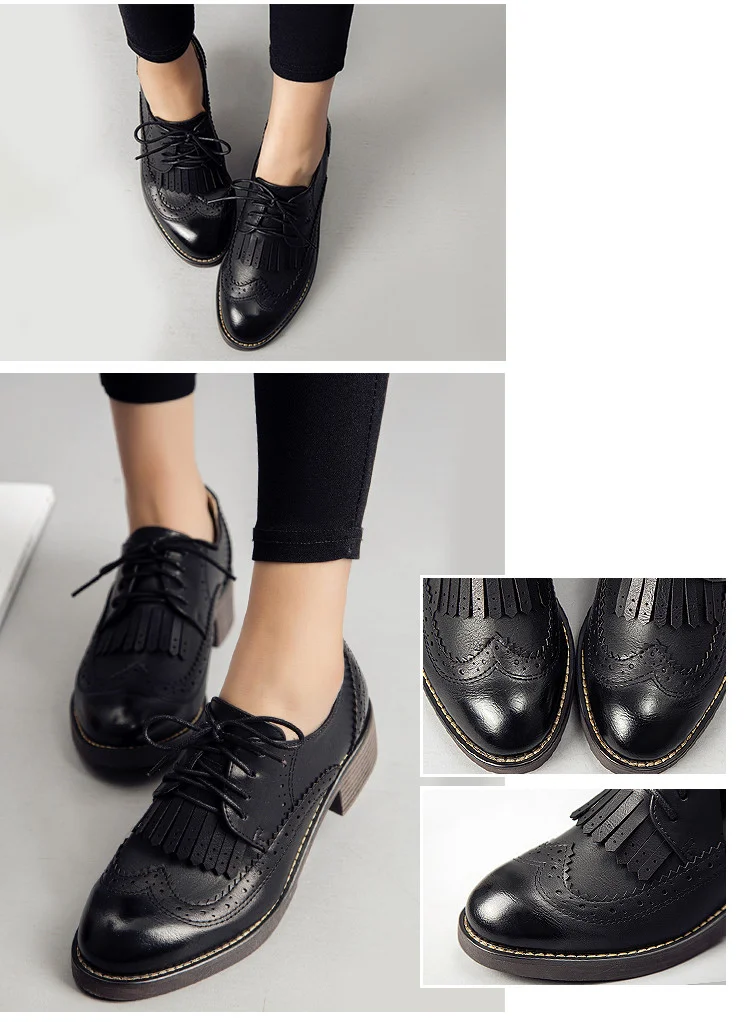 Leila Black Fringed Lace-up Vintage Oxfords Brogues Vdcoo