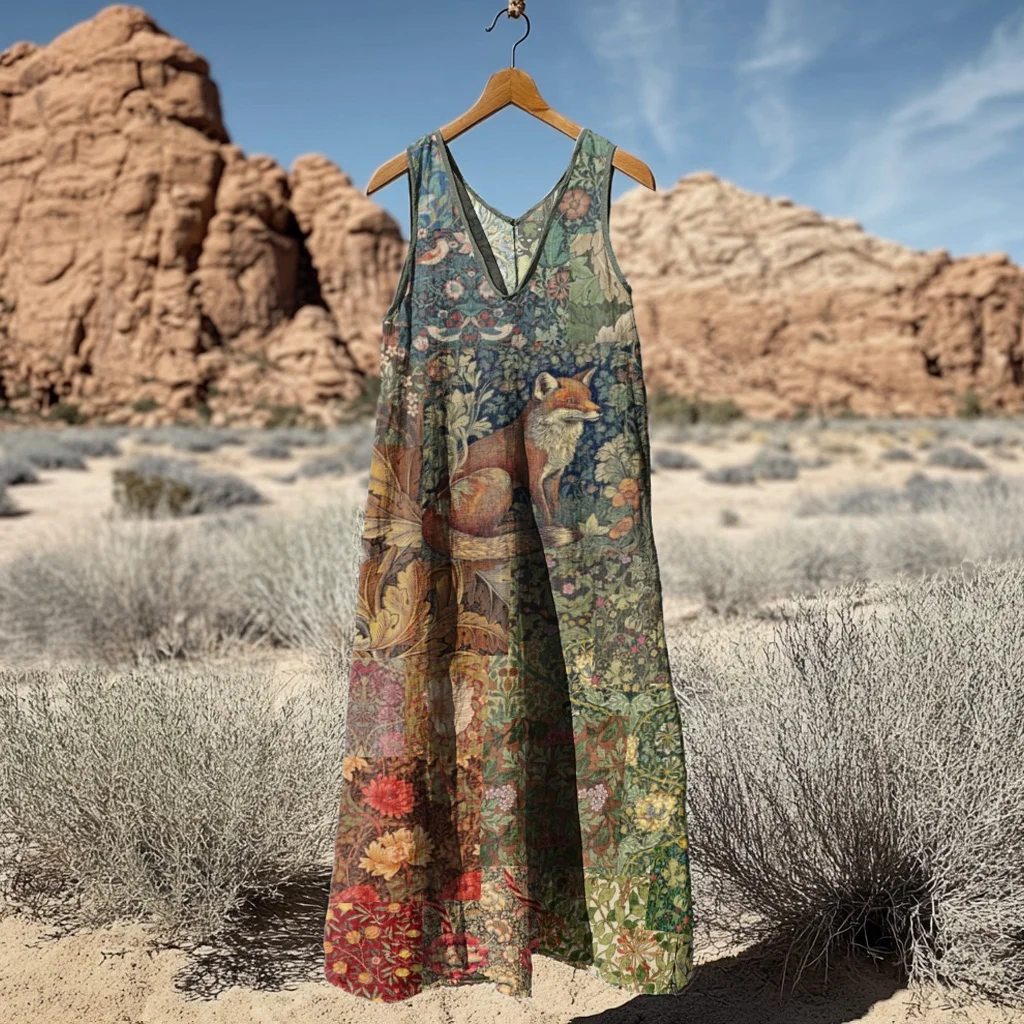 Women's Vintage Fox Patchwork Art Tank Dress