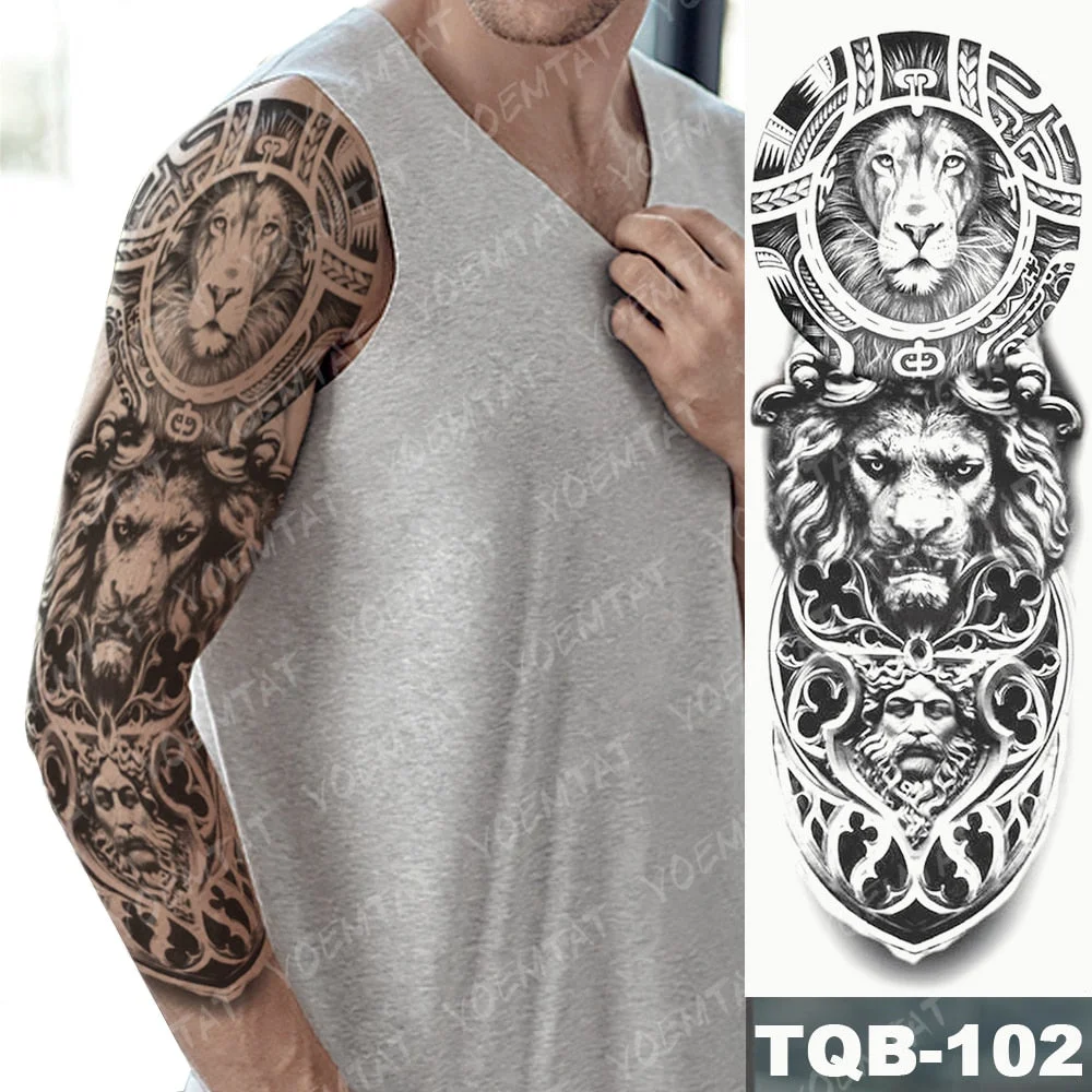 Men Full Arm Waterproof Temporary Tattoo Sticker Clock Rose Tiger Totem Transfer Body Art Fake Tatoo Cool sexy tato Woman