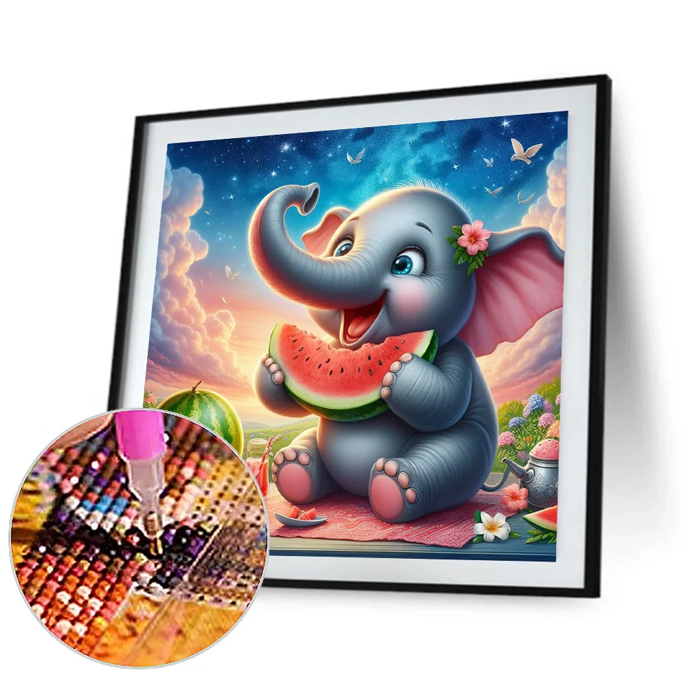 Diamond Painting - Full Square Drill - Cute Elephant(Canvas|35*35cm)