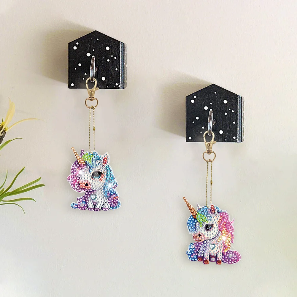 7pcs DIY Unicorn Diamond Art Keychains Diamond Mosaic Kit Point Drill Key Ring(Double Side)