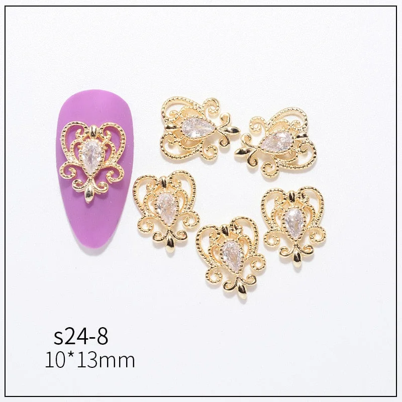 Nail Decoration Embellished Pendant Flash Drilling Chain Designs 5 Pcs/Set Metal With Zircon Rhinestones For Beauty Salons-Nail Inspo