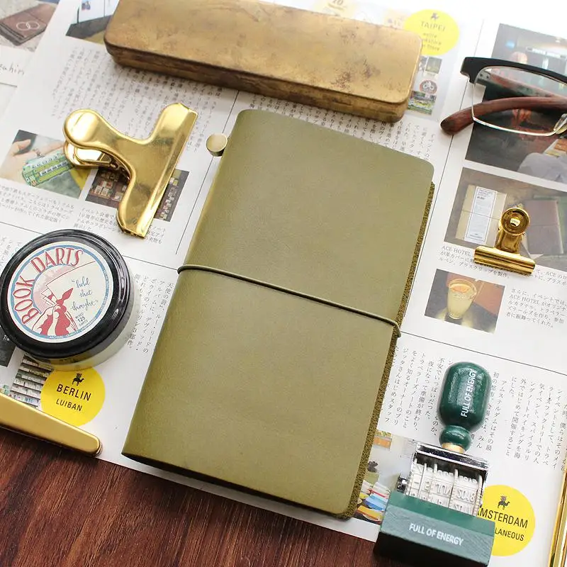 Fromthenon Travelers Notebook Olive Green Leather Planner 2024 Cowhide Note for Midori Diary Traveler Personal Journal