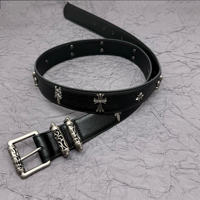 Metal Cross-studded Holy Sword Embellishment Leather Jeans Belt