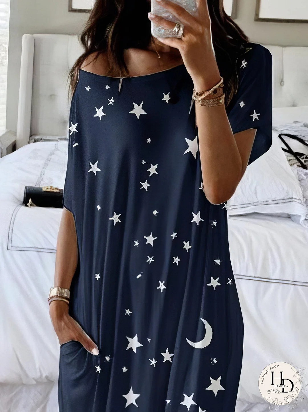 Starry Night Short Sleeve Maxi Dress