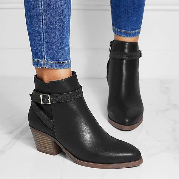 Women'S Side Zip Black Leather Ankle Boots 52863210C