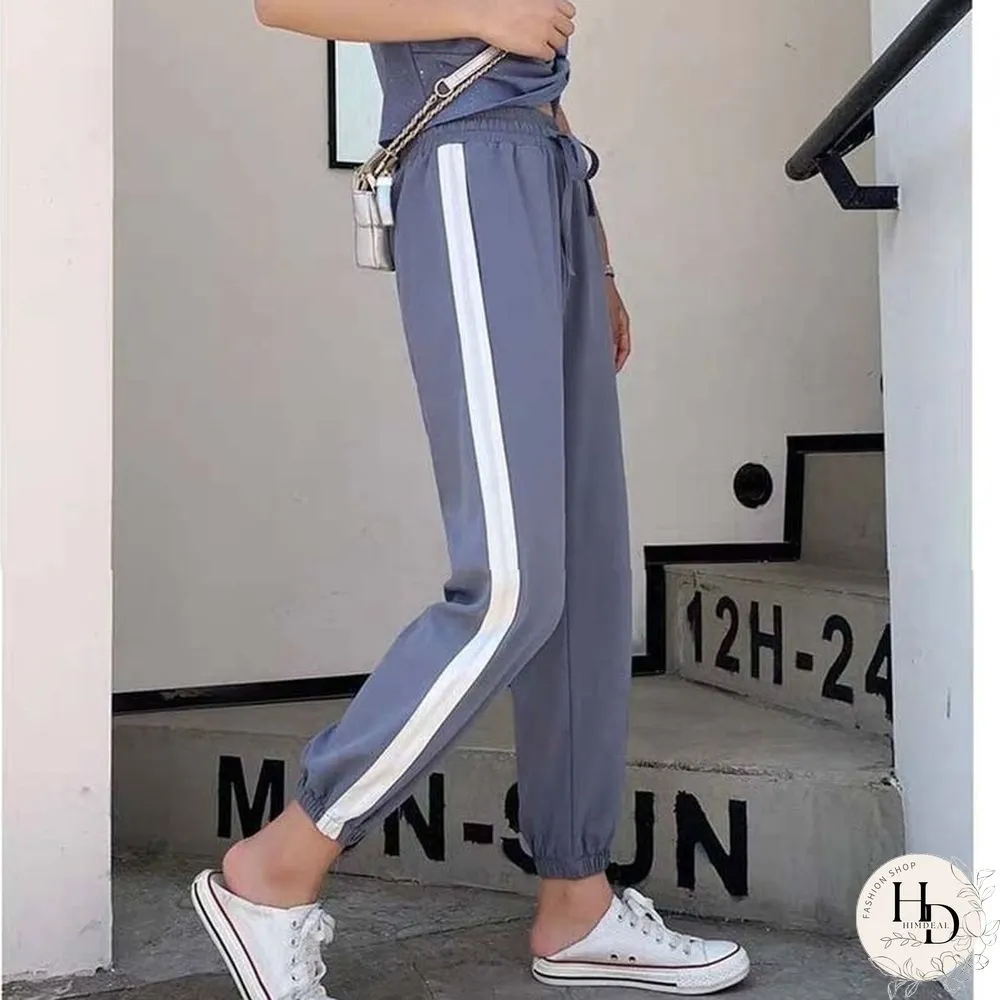 Womens Sport Pants-Spring Side Stripes-Casual Loose Chiffon-Elastic Waist Lantern