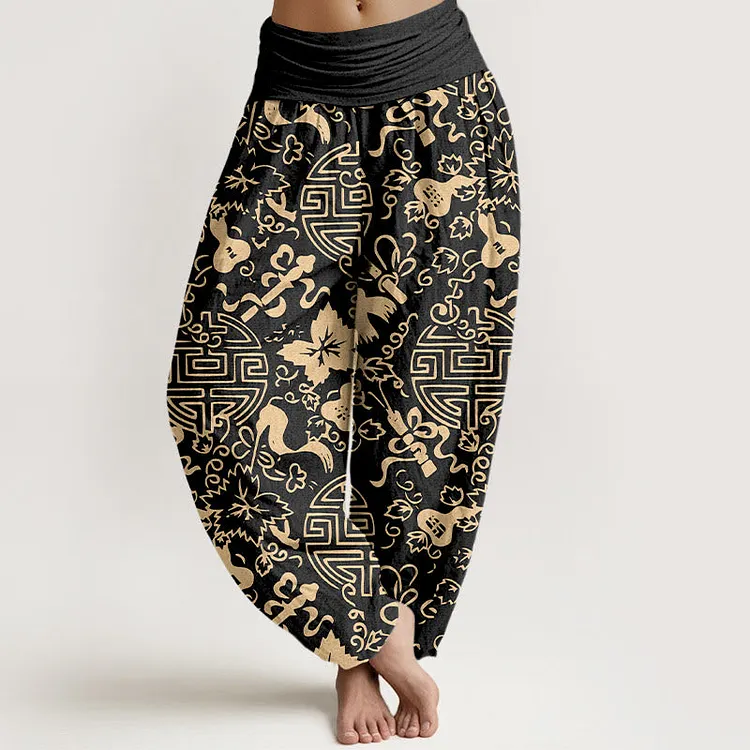 Gourd Auspicious Pattern Women's Elastic Waist Harem Pants