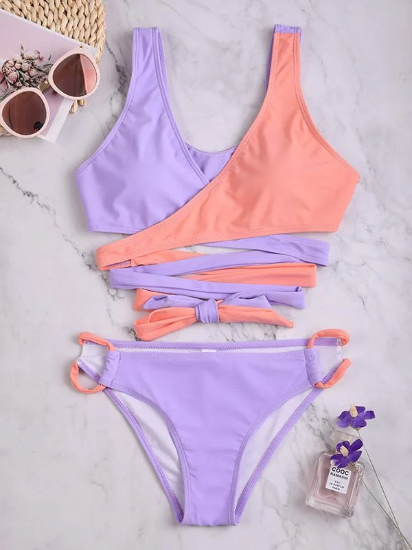 Sexy Bandage Backless Split-Joint Bikini Swimsuit