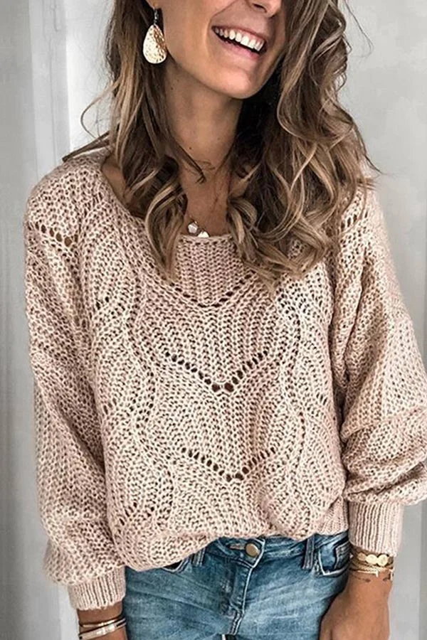 Casual Solid Color Hollow Knit Sweater