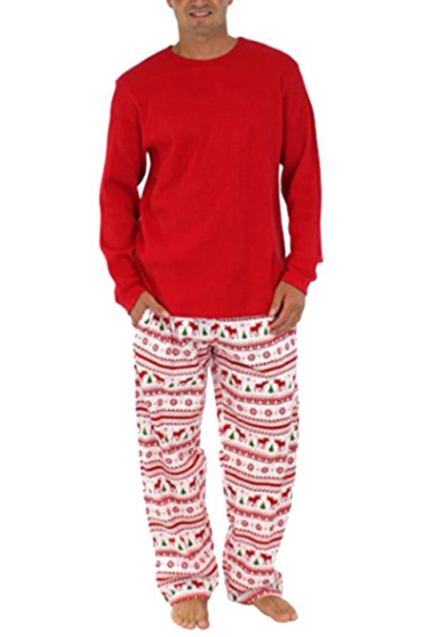 Mens Snowflake Reindeer Printed Family Christmas Pajama Set Red - Shop Trendy Women's Clothing | LoverChic