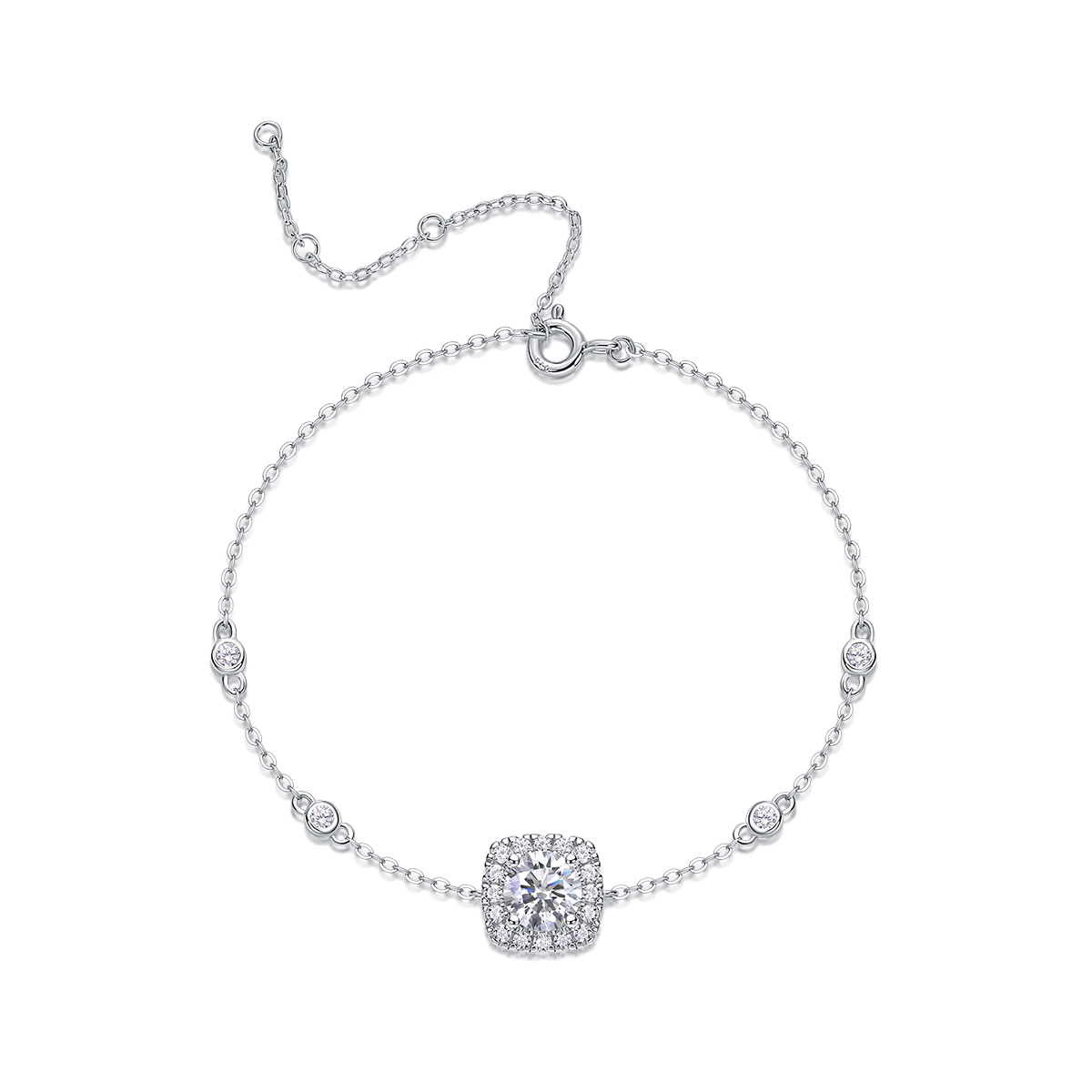  Moissanite Bracelet 925 Silver 18K Gold Plated Elegant Cushion Halo Adjustable Jewelry Comes with GRA Certificate