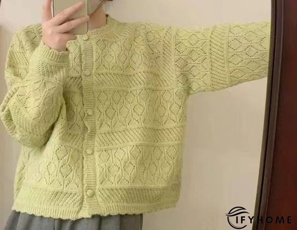 Crew Neck Cotton-Blend Loose Cardigan | IFYHOME