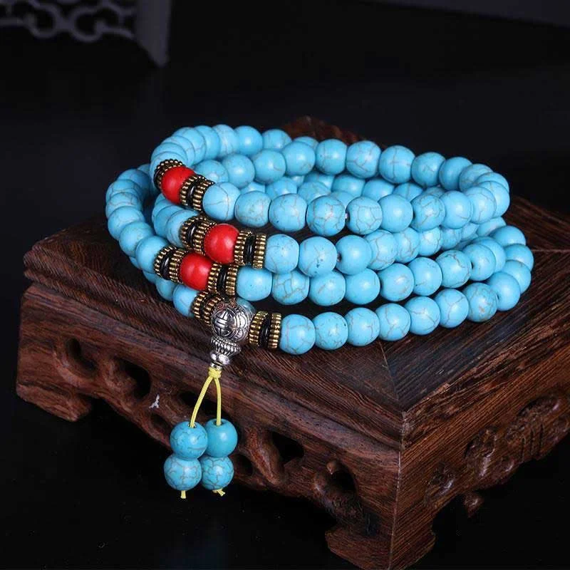 Red Turquoise Amber Turquoise Bead Protection Bracelet Necklace Mala