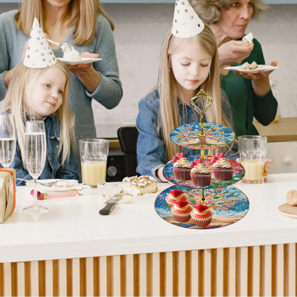 3 Tier Tree Of Life Round Diamond Painting Tray Food Plate for Adults Beginners