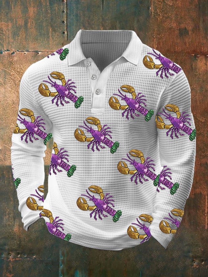 Men's Mardi Gras Waffle Long Sleeve Polo Shirt