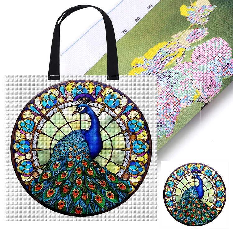 Shopper Bag - Glass Art - Peacock 11CT Stamped Cross Stitch 40*40CM