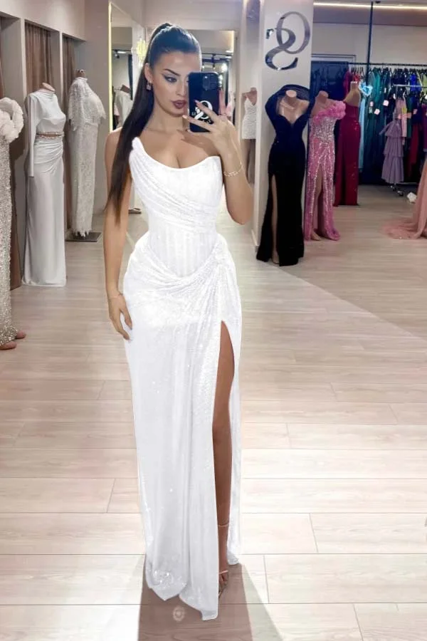 Light Purple Split Shining Strapless Sequins Prom Dress ZT0646