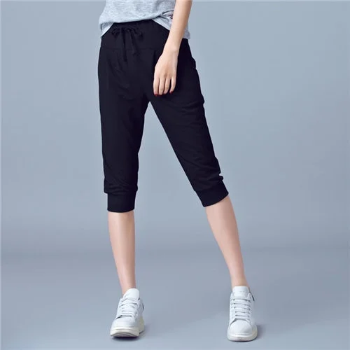 Pants for Women Summer Harem High Waisted Elastic Loose Joggers Sweatpants Calf Length Female Capris Trousers