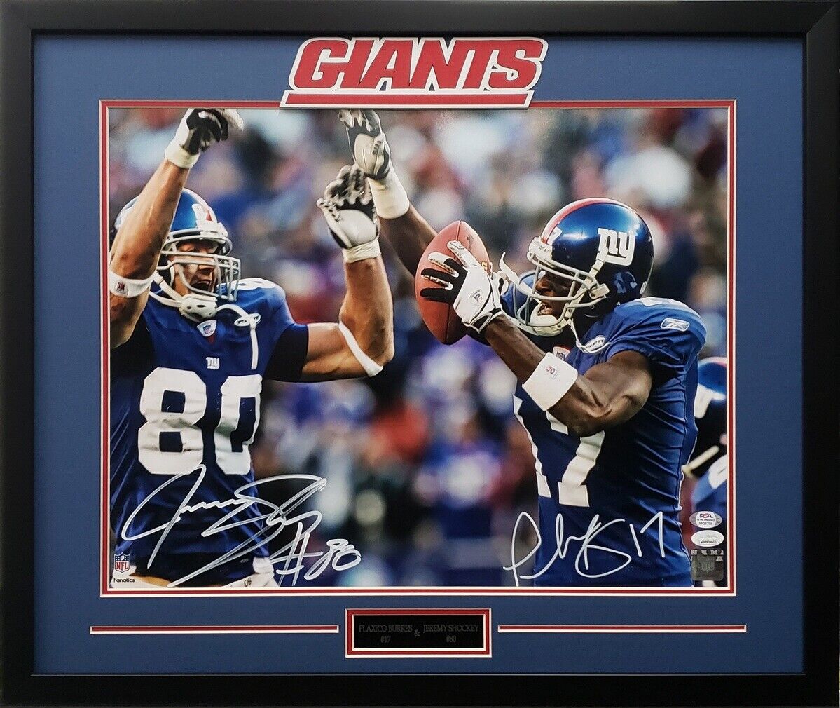 Jeremy Shockey & Plaxico Burres signed 16x20 framed NFL New York Giants PSA COA