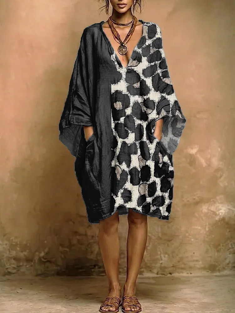 Women's Vintage Print Retro Pocket Dress