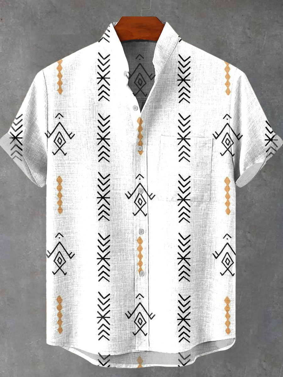 Men's Vintage African Tribe Pattern Art Print Casual 100% Cotton Shirt
