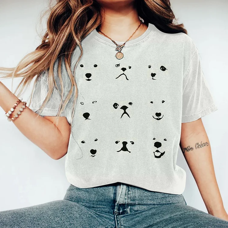Dog Art Print Casual Short Sleeve T-Shirt