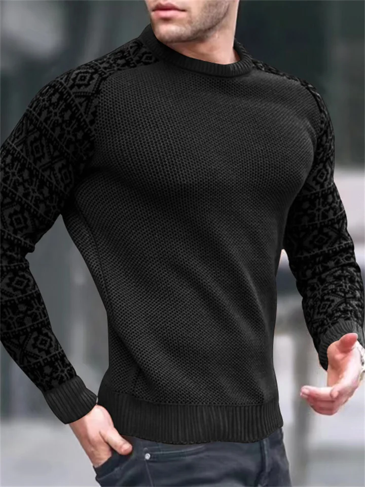 Men's Round Neck Waffle Knit Pullover Sweater | 168DEAL