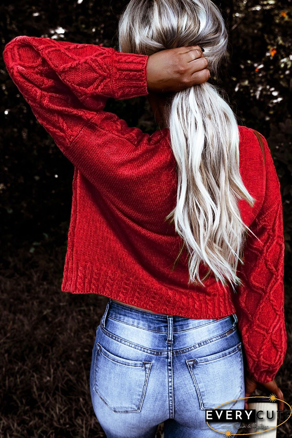 Red Festive Textured Chunky Sweater