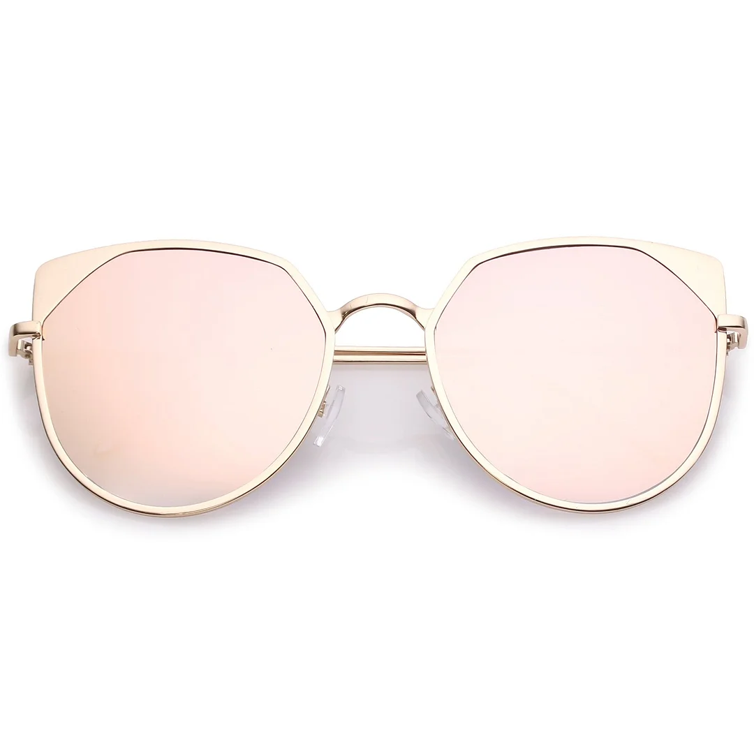 Women's Oversize Cat Eye glasses With Colored Mirror Flat Lens 59mm