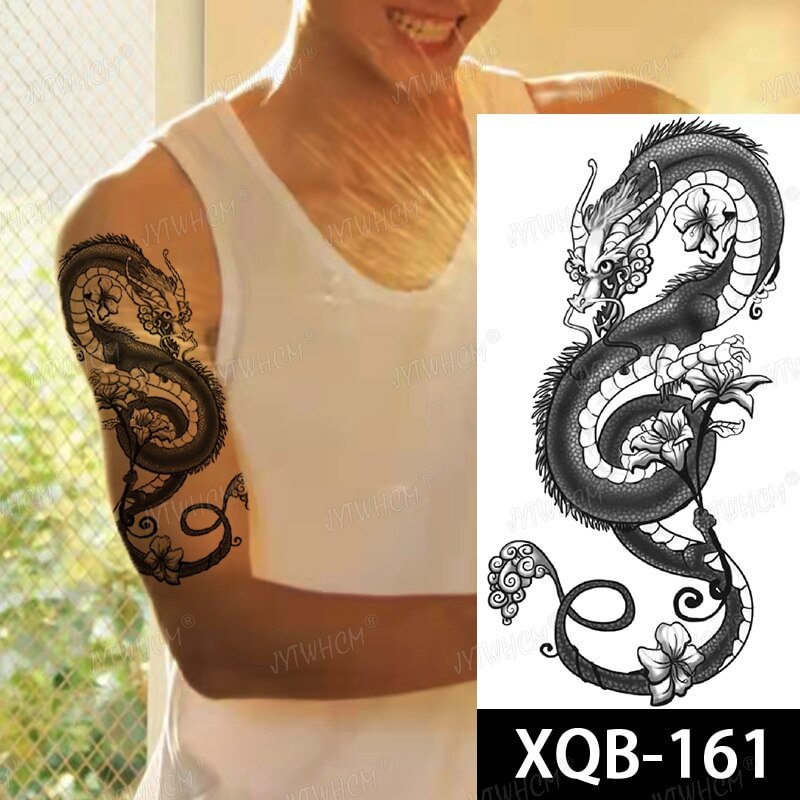 Gingf Temporary Tattoo Sticker Black Ice Dragon Plum Blossom Flash Tattoos Family Tree Fox Body Art Arm Fake Tatoo Women