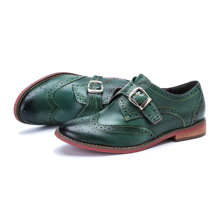 Women's Vintage Green Loafer Leather Casual Loafer Shoes