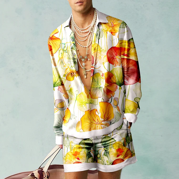 BrosWear Fashion Vegetation Print Shirt And Shorts Co-Ord