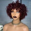 Pixie Wigs 100% Human Hair Short Cut Burgundy Pixie Cut Wig None Lace Wig