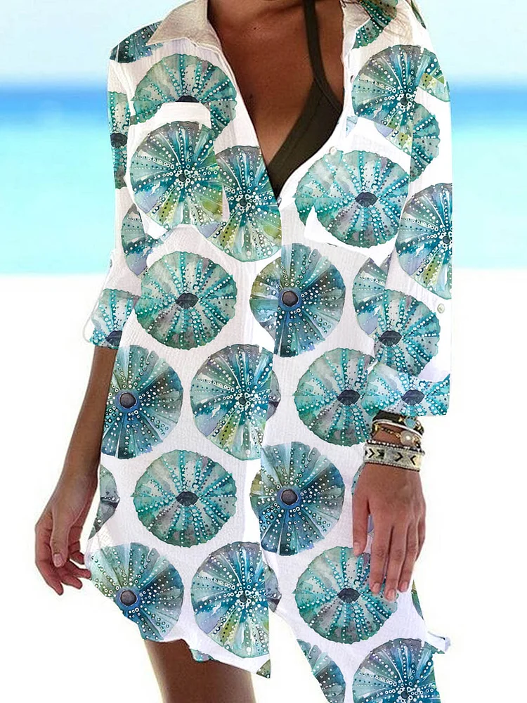 Women'S Watercolor Seaweed Pattern Casual Dress Shift Dress Mini Dress